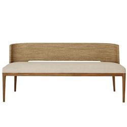 Adelyn Coastal Beach Beige Performance Brown Teak Wood Woven Back Bench