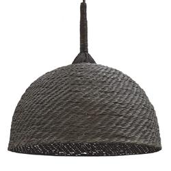 Palecek Wisteria Coastal Beach Dark Grey Woven Wicker Statement Pendant