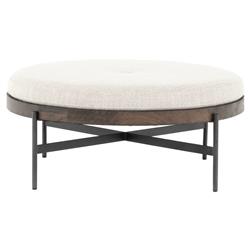 Eliza Industrial Cream Performance Brown Wood Black Iron Base Round Stool - Large