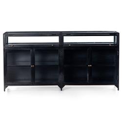 Katren Industrial Loft Clear Tempered Glass Top Black Iron Sideboard