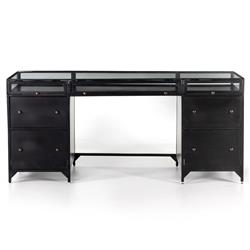 Katren Industrial Loft Black Iron Glass Shadow Box Top 4 Drawer Executive Desk