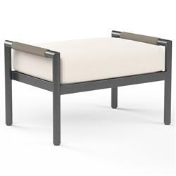 Aurora Mid Century Grey Aluminum White Sunbrella Outdoor Ottoman