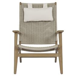 Amina Coastal Natural Teak Grey Woven High Back Outdoor Lounge Chair