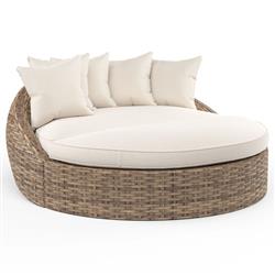 Aria Coastal Beige Sunbrella Brown Aluminum Round Outdoor Daybed