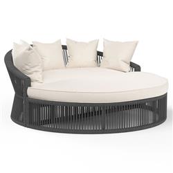 Mateo Coastal Sunbrella Charcoal Grey Woven Round Outdoor Daybed
