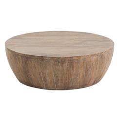 Jacob Rustic Lodge Washed Wood Round Drum Coffee Table - Small