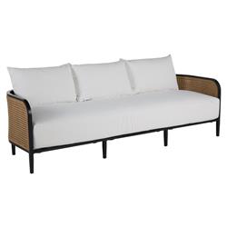 Havana Performance Cushion Black Frame Woven Cane Outdoor Sofa - 86&quot;W