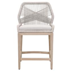 Lorry Coastal Beach Taupe Woven Rope Grey Teak Outdoor Counter Stool