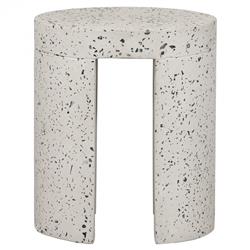Lyone Coastal Beach White Concrete Grey Terrazo Round Outdoor Stool