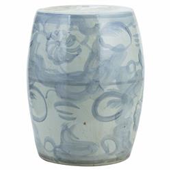 Beck Modern Blue and White Porcelain Twisted Flower Outdoor Garden Stool