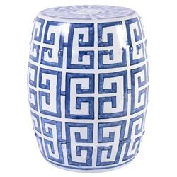 Cole Modern Classic Blue and White Porcelain Greek Key Outdoor Garden Stool