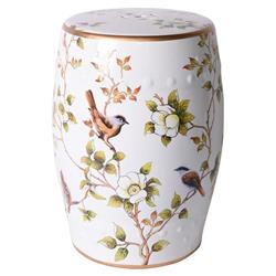 Tristan Modern Classic White Porcelain Flower Birds Outdoor Garden Stool