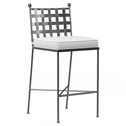 Aurore French White Canvas Cushion Metal Outdoor Bar Stool