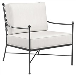 Aurore French White Canvas Cushion Metal Outdoor Club Arm Chair