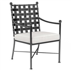 Aurore French White Canvas Cushion Metal Outdoor Dining Arm Chair