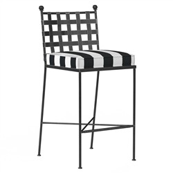Aurore White Black Stripe Cabana Cushion Metal Outdoor Bar Stool