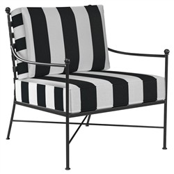 Aurore White Black Stripe Cabana Cushion Metal Outdoor Club Arm Chair