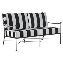 Aurore White Black Stripe Cabana Cushion Metal Outdoor Loveseat