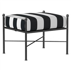 Aurore White Black Stripe Cabana Cushion Metal Outdoor Ottoman