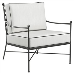 Aurore Cream Cushion Black Welt Metal Outdoor Club Arm Chair