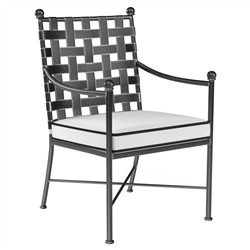 Aurore Cream Cushion Black Welt Metal Outdoor Dining Arm Chair