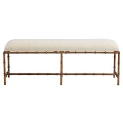 Hani Modern Classic Gold Iron Frame White Performance Linen Seat Bench