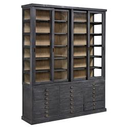 Malen Rustic Lodge Black Wood Glass Doors China Cabinet