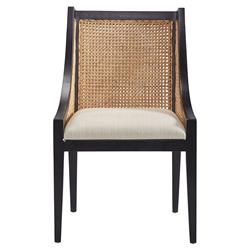 Lyndon Coastal Black Mahogany White Upholstered Seat Cane Dining Chair