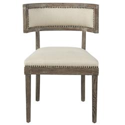 Rosie French Country Brown Oak Wood Beige Performance Cushion Dining Chair