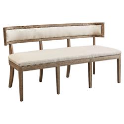 Rosie French Country Brown Oak Wood Beige Performance Cushion 3-Seat Banquette