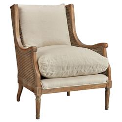 John French Country Brown Oak Wood Beige Performance Cushion Occasional Chair