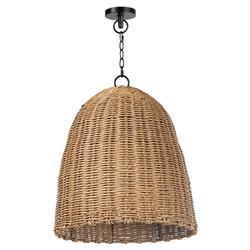 Beehive Woven Rattan Black Metal Outdoor Pendant - Small