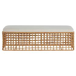 Andi Coastal Beach White Performance Cushion Brown Rattan Bedroom Bench