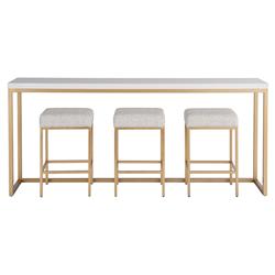 Riya Regency White Top Gold Metal Console Dining Table with Stools - 82&quot;W