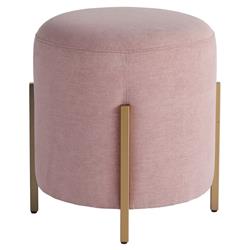 Riya Hollywood Regency Pink Cushion Gold Metal Round Pouf