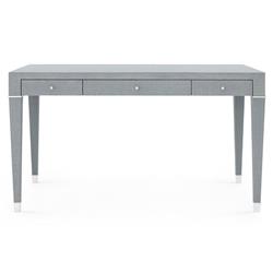 Claudette Modern Wrapped Grey Linen Nickel Accent Office Desk