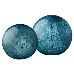Athena Coastal Blue Hand Blown Glass Orb Sculpture - Set of 2