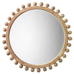 Brooke Coastal Beach Natural Wood Beveled Round Wall Mirror