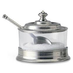 MATCH Modern Pewter Lid Clear Glass Condiment Bowl and Spoon