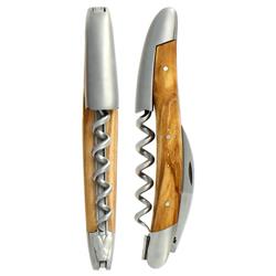 Forge de Laguiole Modern Silver Stainless Steel Olive Wood Handle Corkscrew