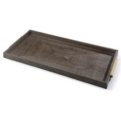 Modern Classic Brown Wood Shagreen Wrapped Rectangular Tray