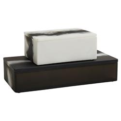 Hollie Modern Black And White Resin Decorative Boxes - Set of 2