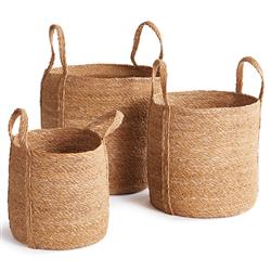 Zuri French Country Brown Seagrass Round Basket - Set of 3