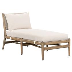 Rose Coastal Beach White Upholstered Brown Wood Frame Outdoor Chaise
