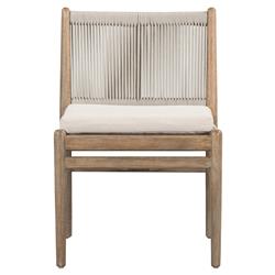 Rose Coastal Off White Upholstered Woven Rope Wood Outdoor Dining Side Chair