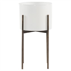 Jared Industrial Loft White Iron Brass Base Round Outdoor Planter - Small
