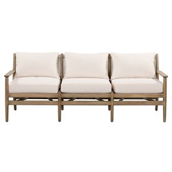 Rose Coastal Beige Upholstered Brown Wood Woven Rope Outdoor Sofa - Large - 73&quot;W