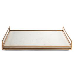 Tina Hollywood Regency Gold Iron Frame White Marble Rectangular Serving Tray