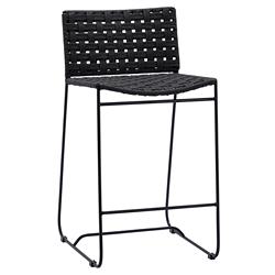 Clint Coastal Beach Black Woven Rope Seat Black Iron Frame Outdoor Counter Stool