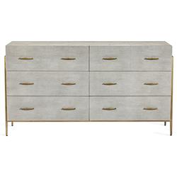 Morand Modern Grey Faux Shagreen Antique Brass Metal 6 Drawer Dresser